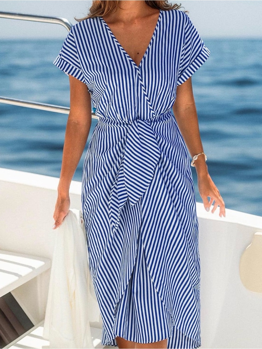CUPSHE Woman’s “No Looking Back” Blue & White Striped Maxi Dress XL